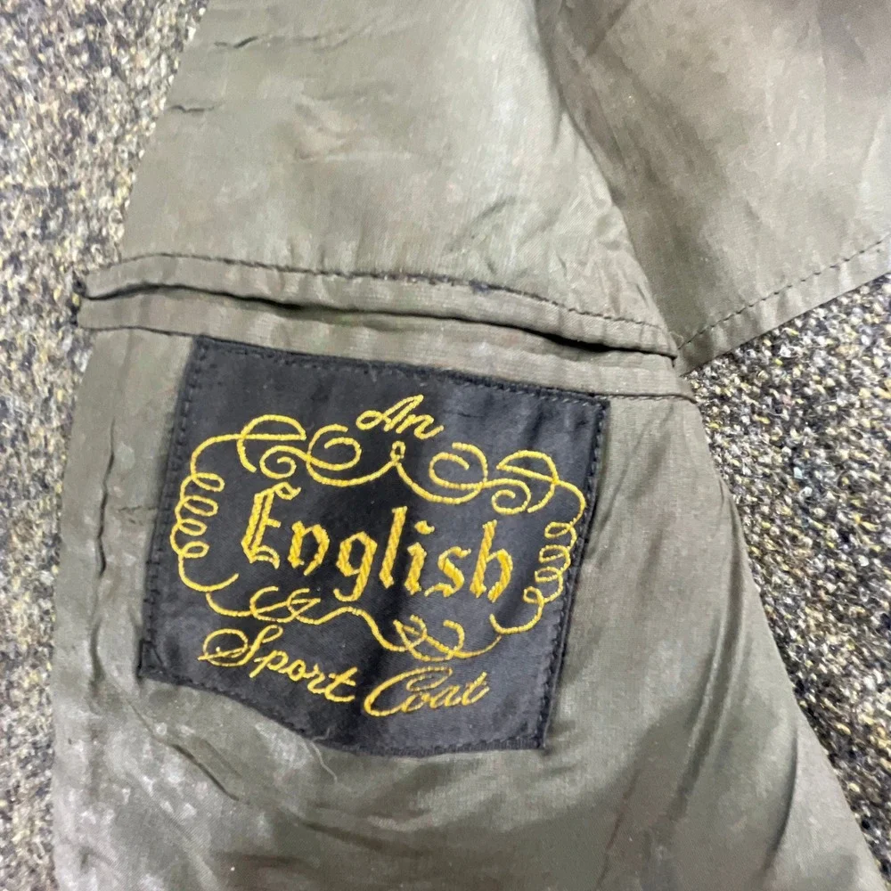 Harris Tweed Mens 44 Sport Coat Vtg Olive Green Herringbone Wool Blazer